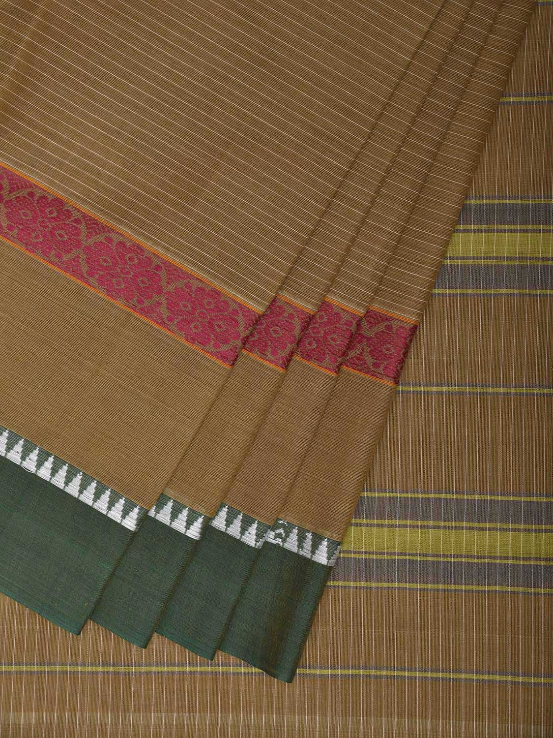 Olive and Green Narayanpet Cotton Handloom Saree with Strips and Big Border Design No Blouse np1268