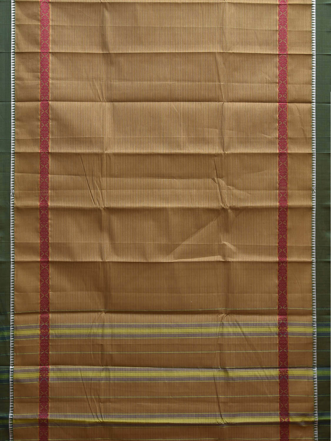 Olive and Green Narayanpet Cotton Handloom Saree with Strips and Big Border Design No Blouse np1268