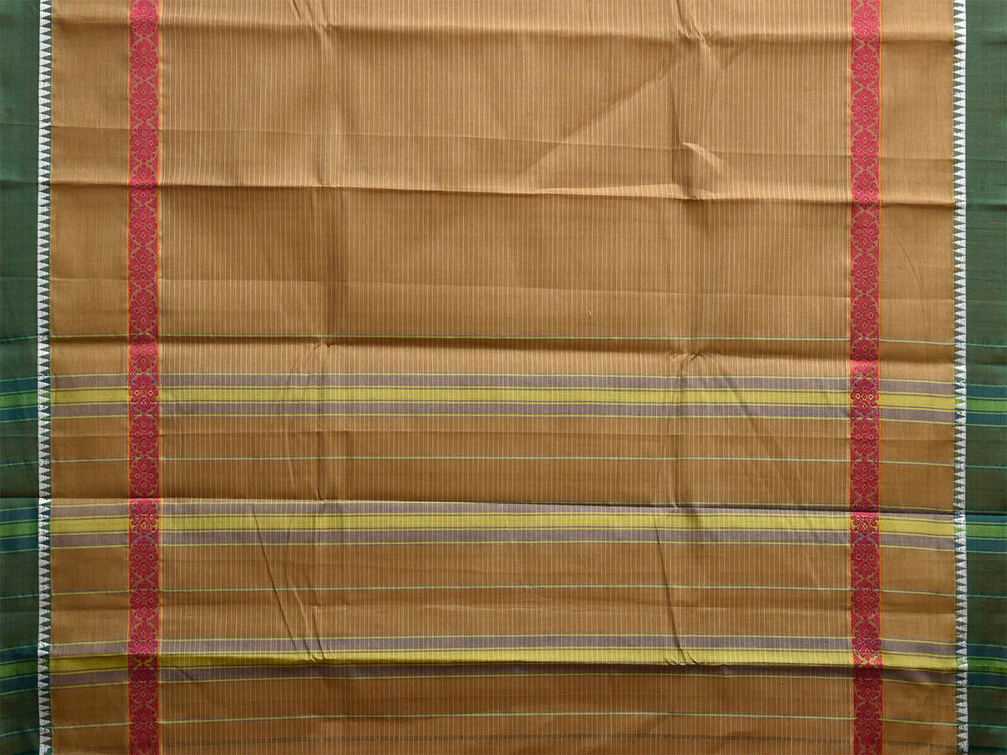 Olive and Green Narayanpet Cotton Handloom Saree with Strips and Big Border Design No Blouse np1268