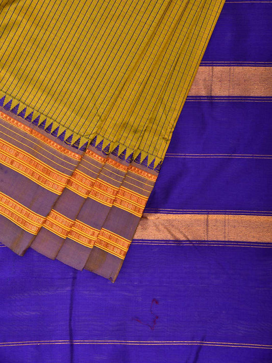 Olive and Blue Narayanpet Silk Handloom Saree with Checks and Contrast Pallu Design No Blouse np1270
