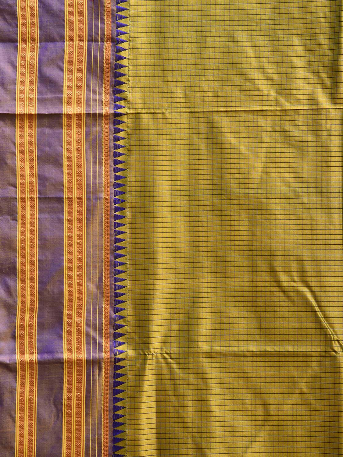Olive and Blue Narayanpet Silk Handloom Saree with Checks and Contrast Pallu Design No Blouse np1270