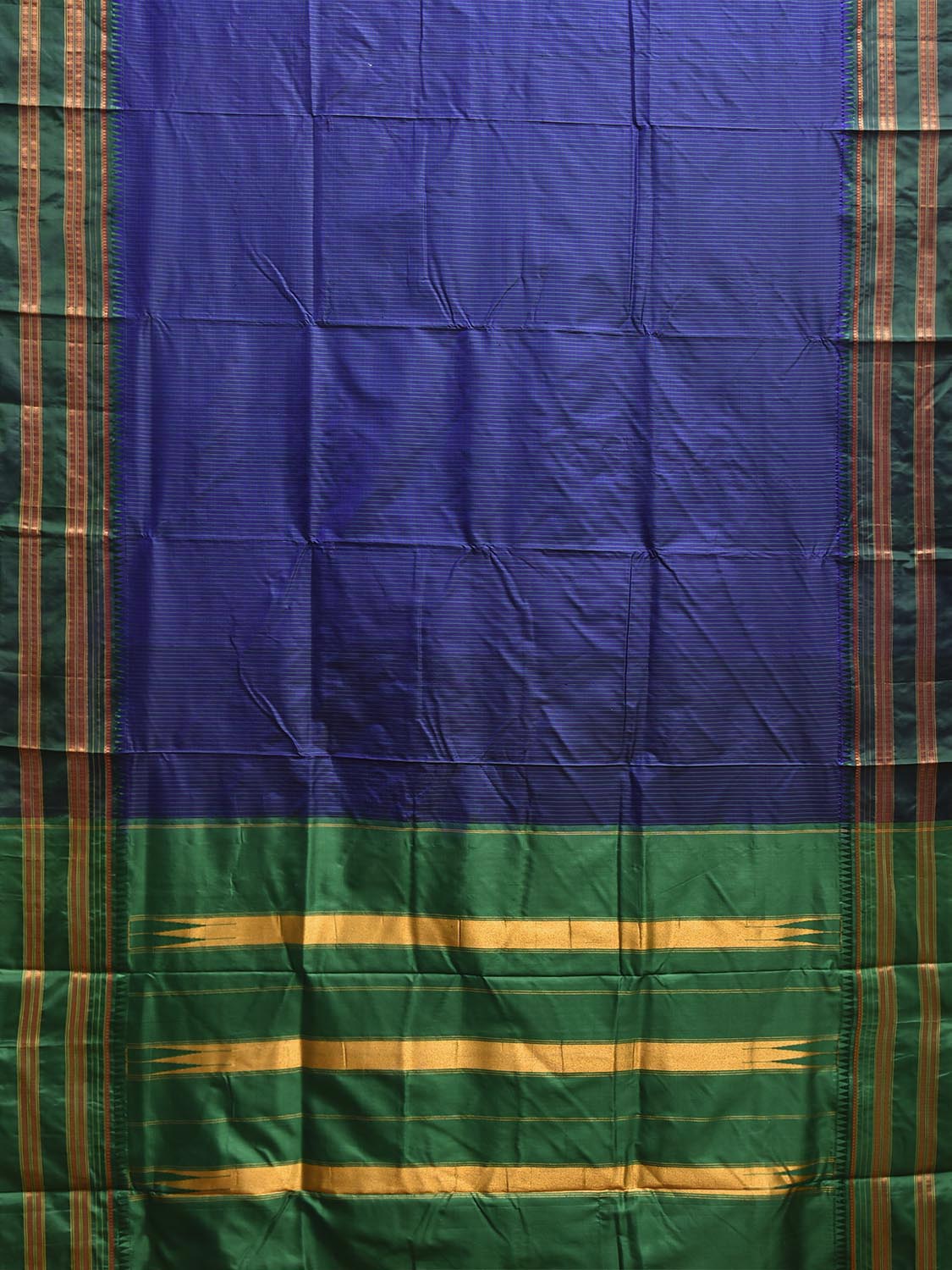 Dark Blue and Green Narayanpet Silk Handloom Saree with Checks and Contrast Pallu Design No Blouse np1271