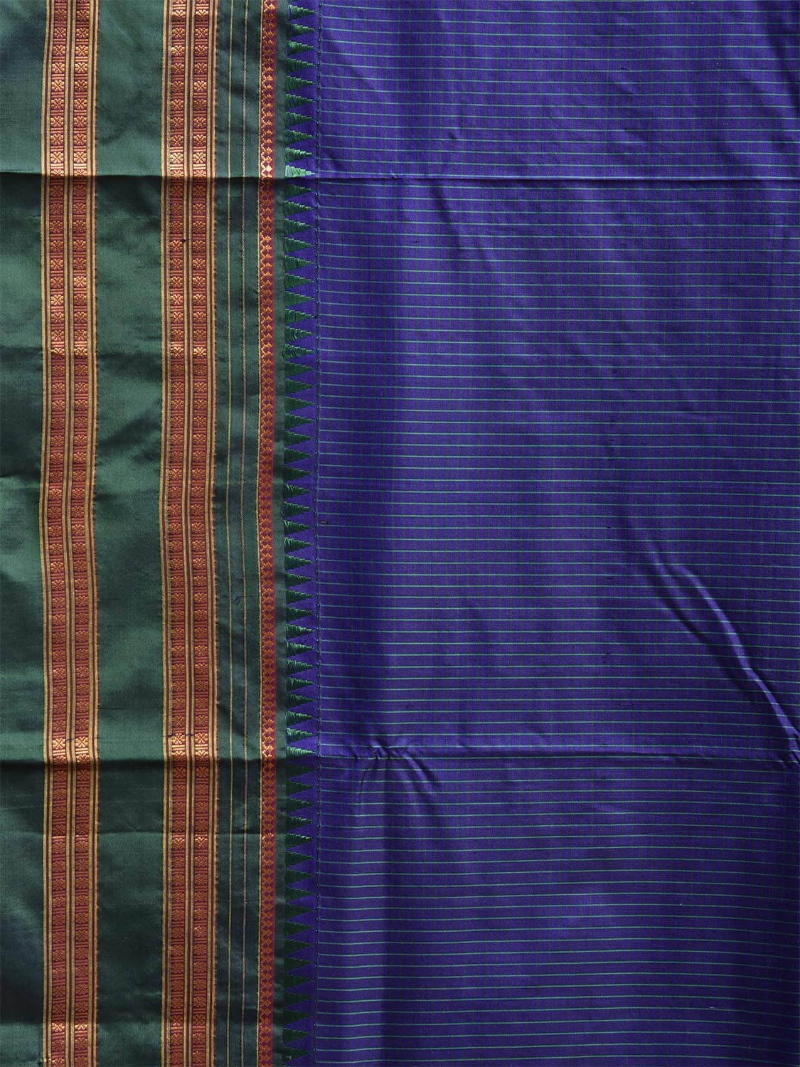 Dark Blue and Green Narayanpet Silk Handloom Saree with Checks and Contrast Pallu Design No Blouse np1271