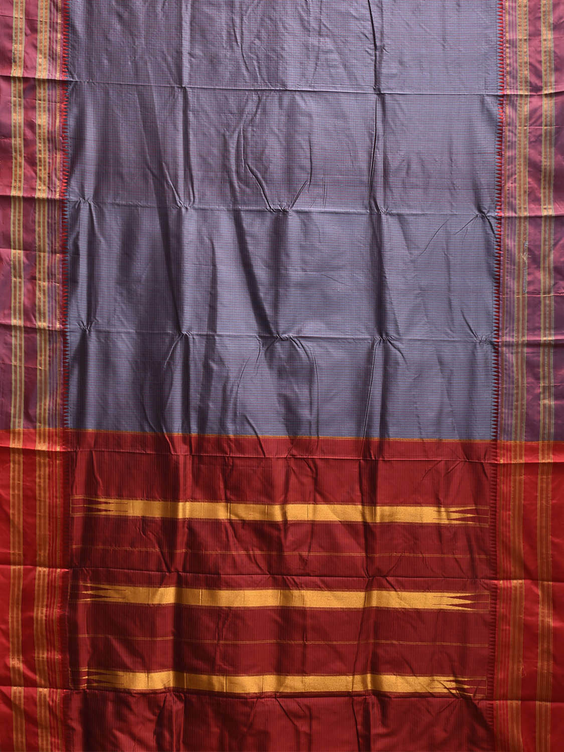 Grey and Red Narayanpet Silk Handloom Saree with Checks and Contrast Pallu Design No Blouse np1272