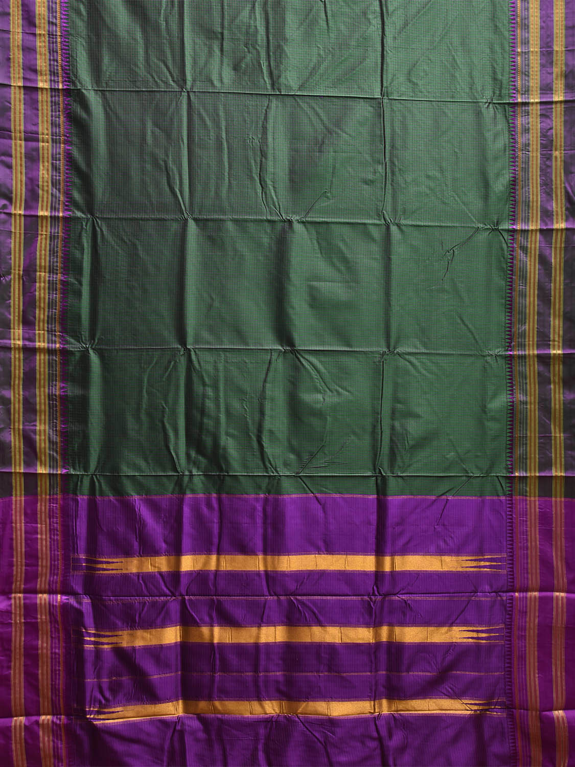 Green and Purple Narayanpet Silk Handloom Saree with Checks and Contrast Pallu Design No Blouse np1274