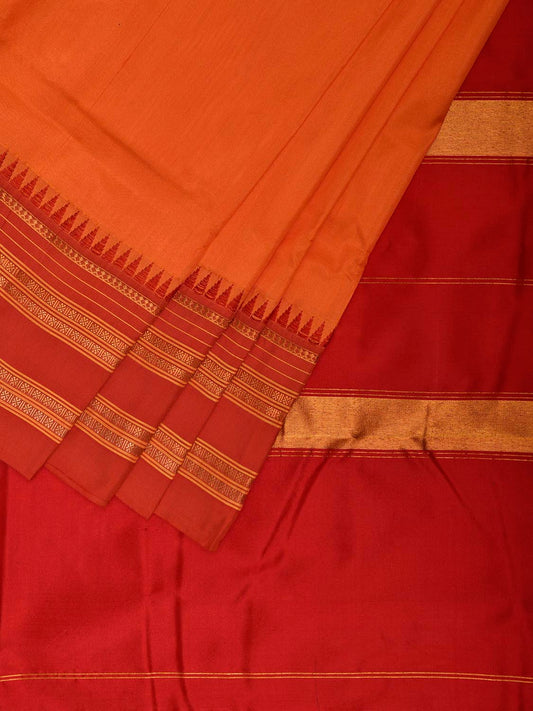 Orange and Red Narayanpet Silk Handloom Plain Saree with Contrast Pallu Design No Blouse np1276