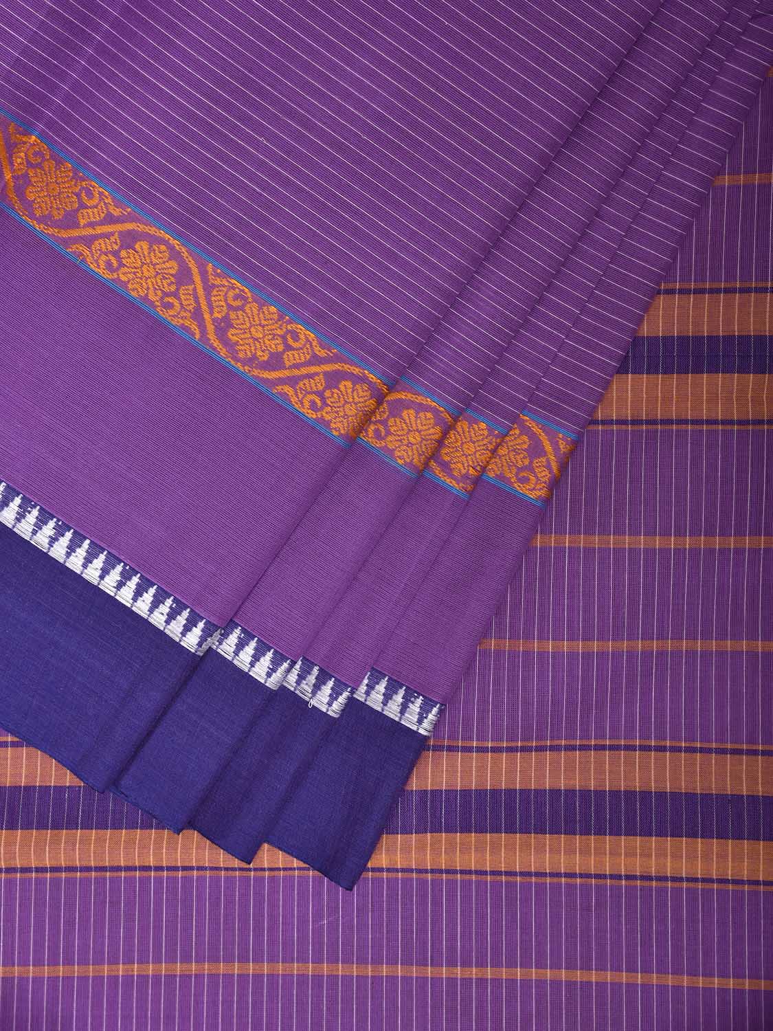 Lavender and Blue Narayanpet Cotton Handloom Saree with Big Border Design No Blouse np1278