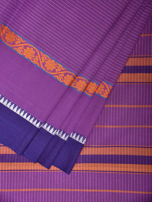 Lavender and Blue Narayanpet Cotton Handloom Saree with Big Border Design No Blouse np1278