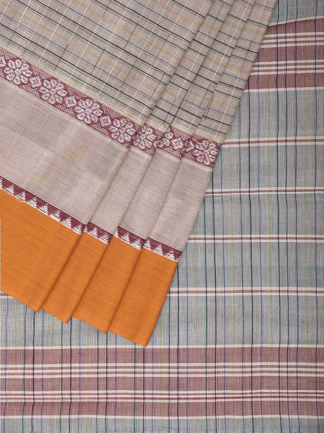 Cream and Yellow Narayanpet Cotton Handloom Saree with Strips and Big Border Design No Blouse np1280