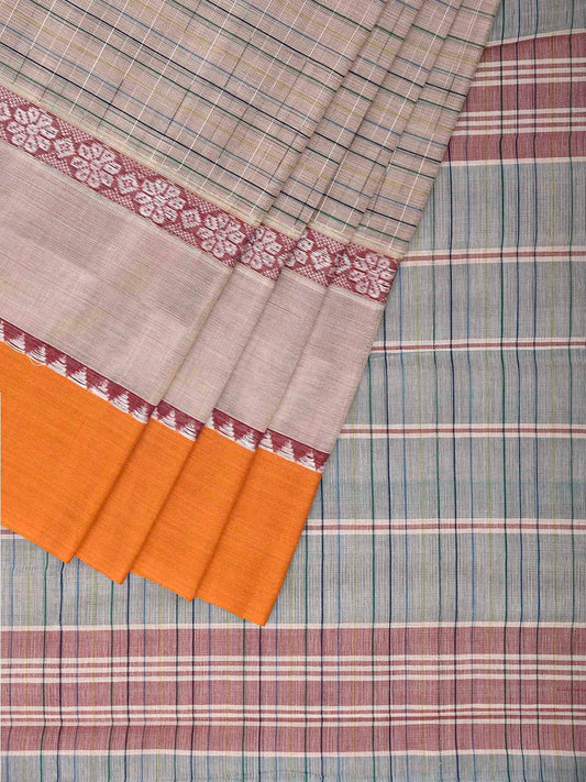 Cream and Yellow Narayanpet Cotton Handloom Saree with Strips and Big Border Design No Blouse np1280