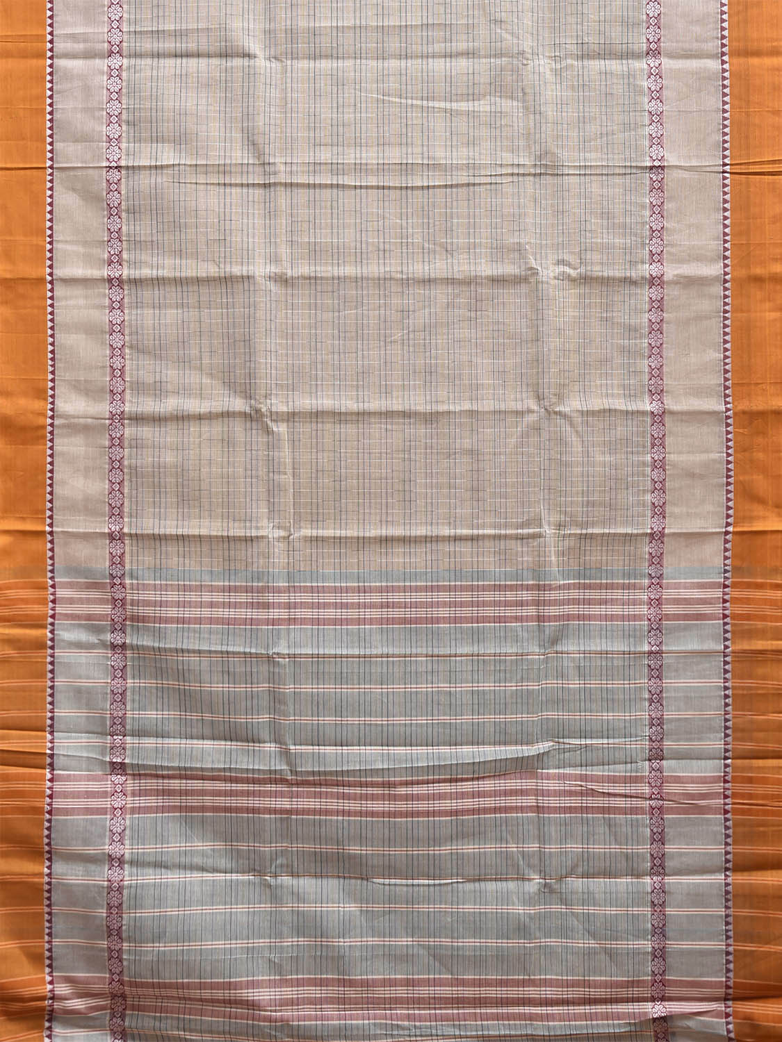 Cream and Yellow Narayanpet Cotton Handloom Saree with Strips and Big Border Design No Blouse np1280