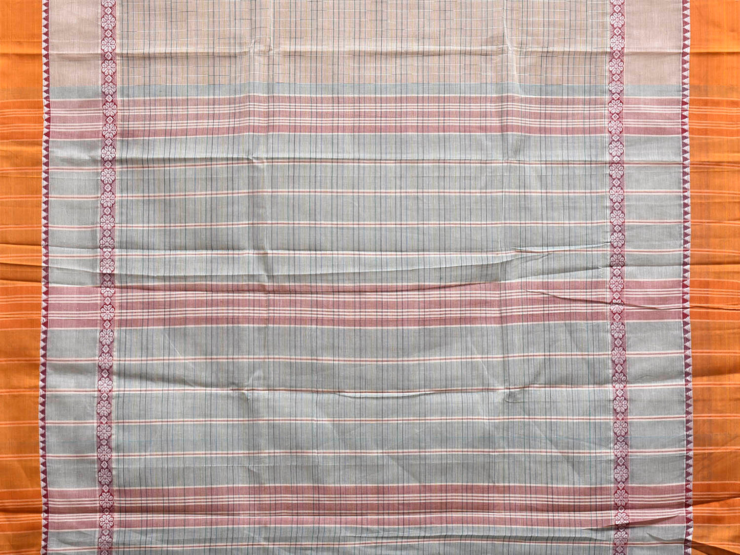 Cream and Yellow Narayanpet Cotton Handloom Saree with Strips and Big Border Design No Blouse np1280