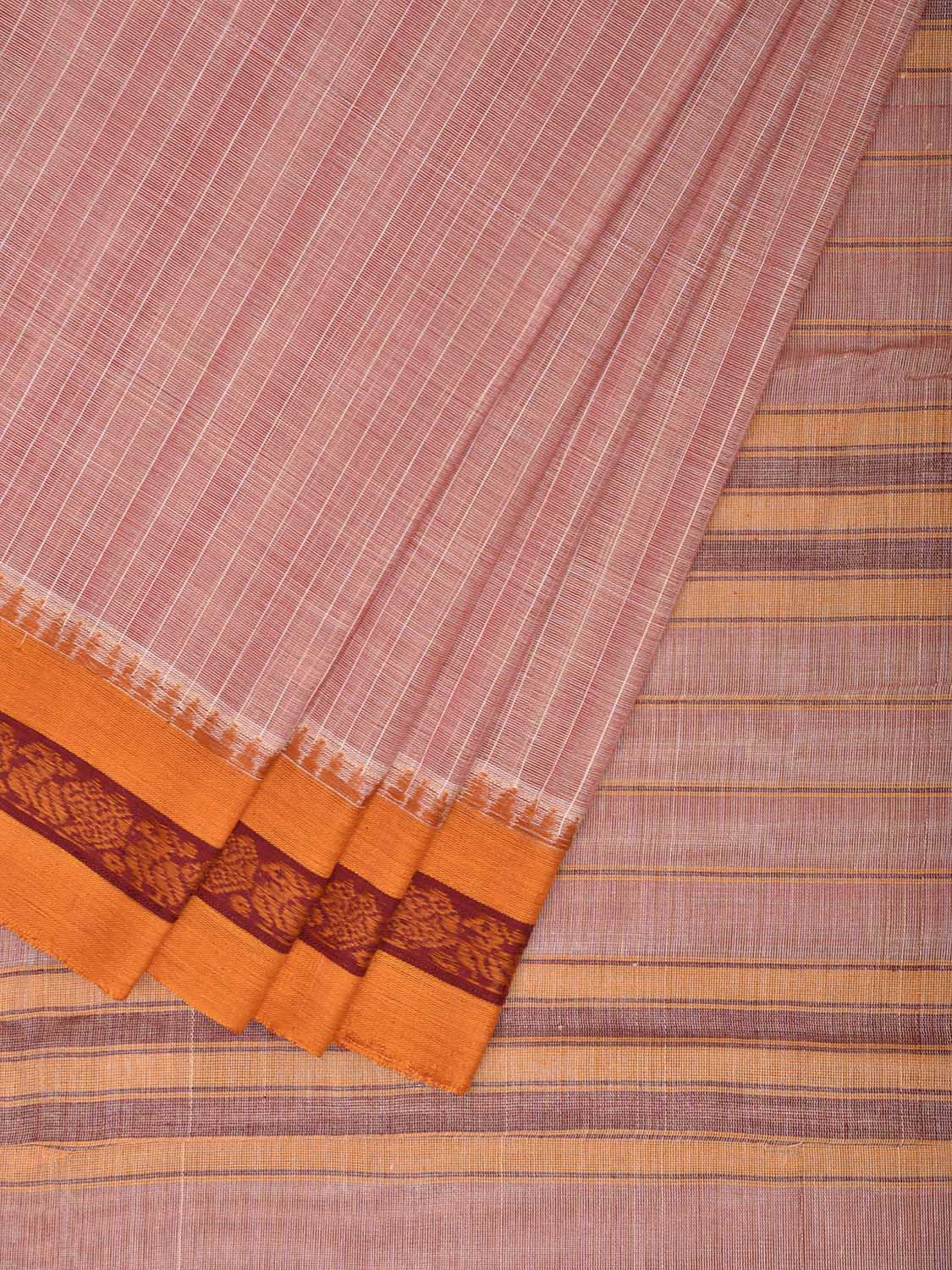 Light Peach and Yellow Narayanpet Cotton Handloom Saree with Strips Design No Blouse np1281
