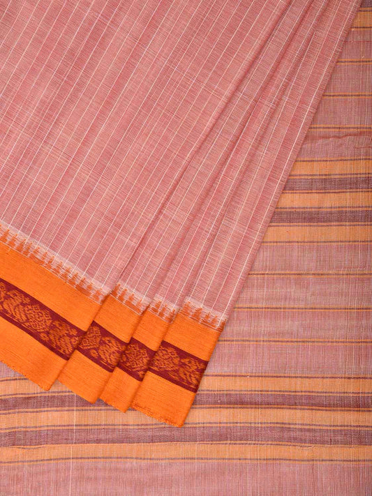 Light Peach and Yellow Narayanpet Cotton Handloom Saree with Strips Design No Blouse np1281