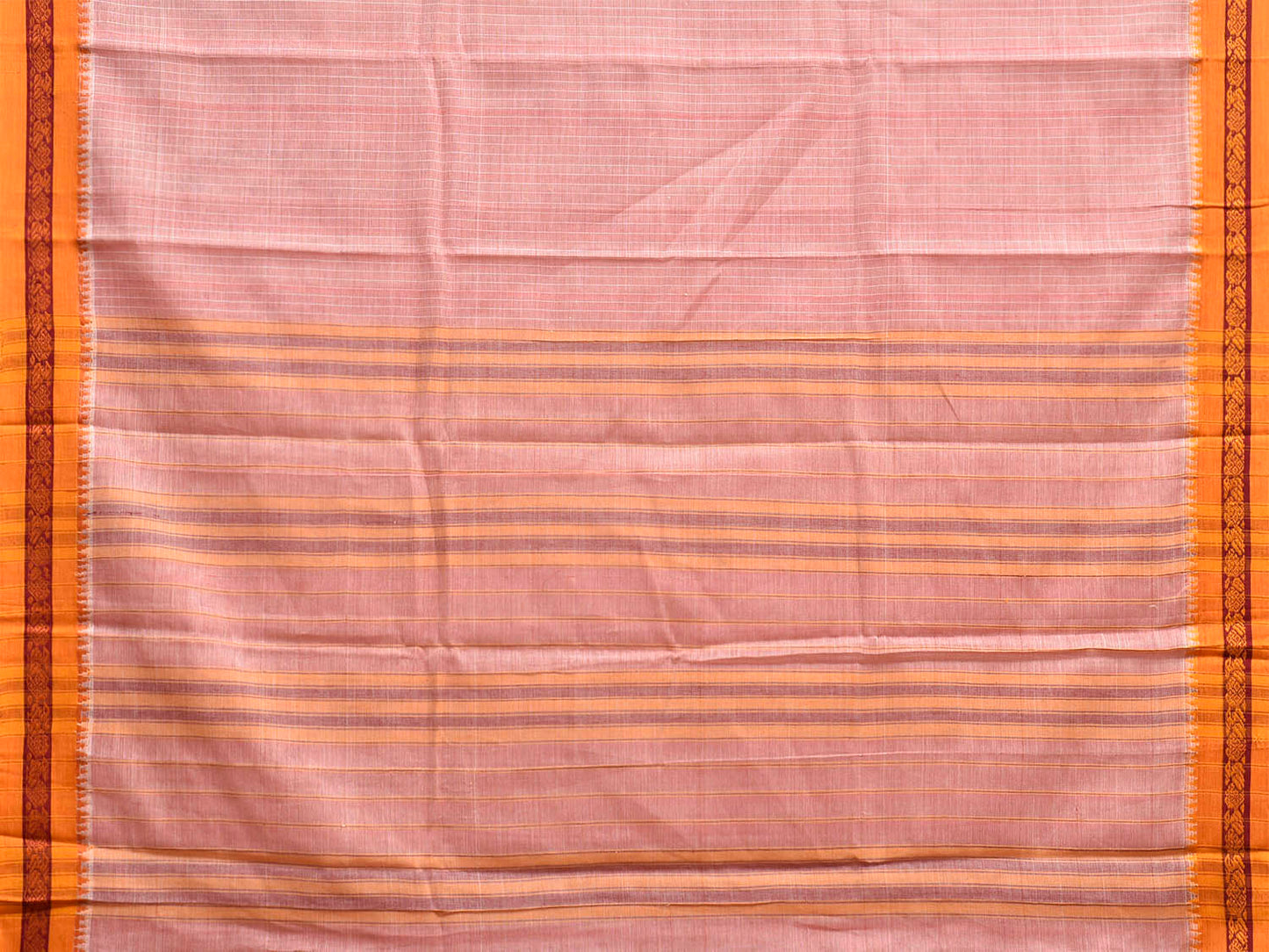 Light Peach and Yellow Narayanpet Cotton Handloom Saree with Strips Design No Blouse np1281
