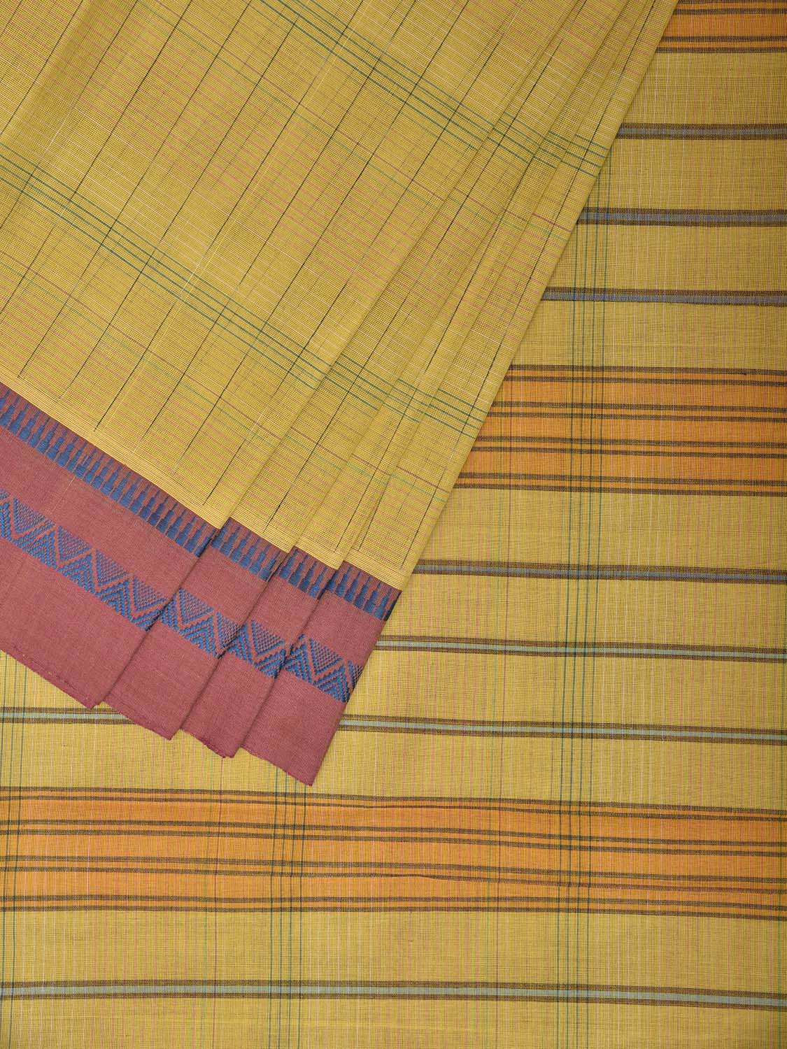 Yellow Narayanpet Cotton Handloom Saree with Strips Design No Blouse np1282