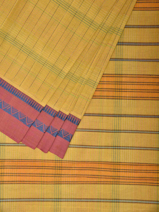Yellow Narayanpet Cotton Handloom Saree with Strips Design No Blouse np1282