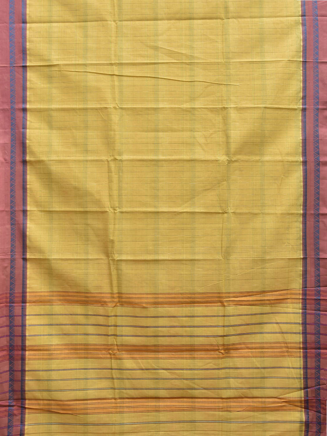 Yellow Narayanpet Cotton Handloom Saree with Strips Design No Blouse np1282