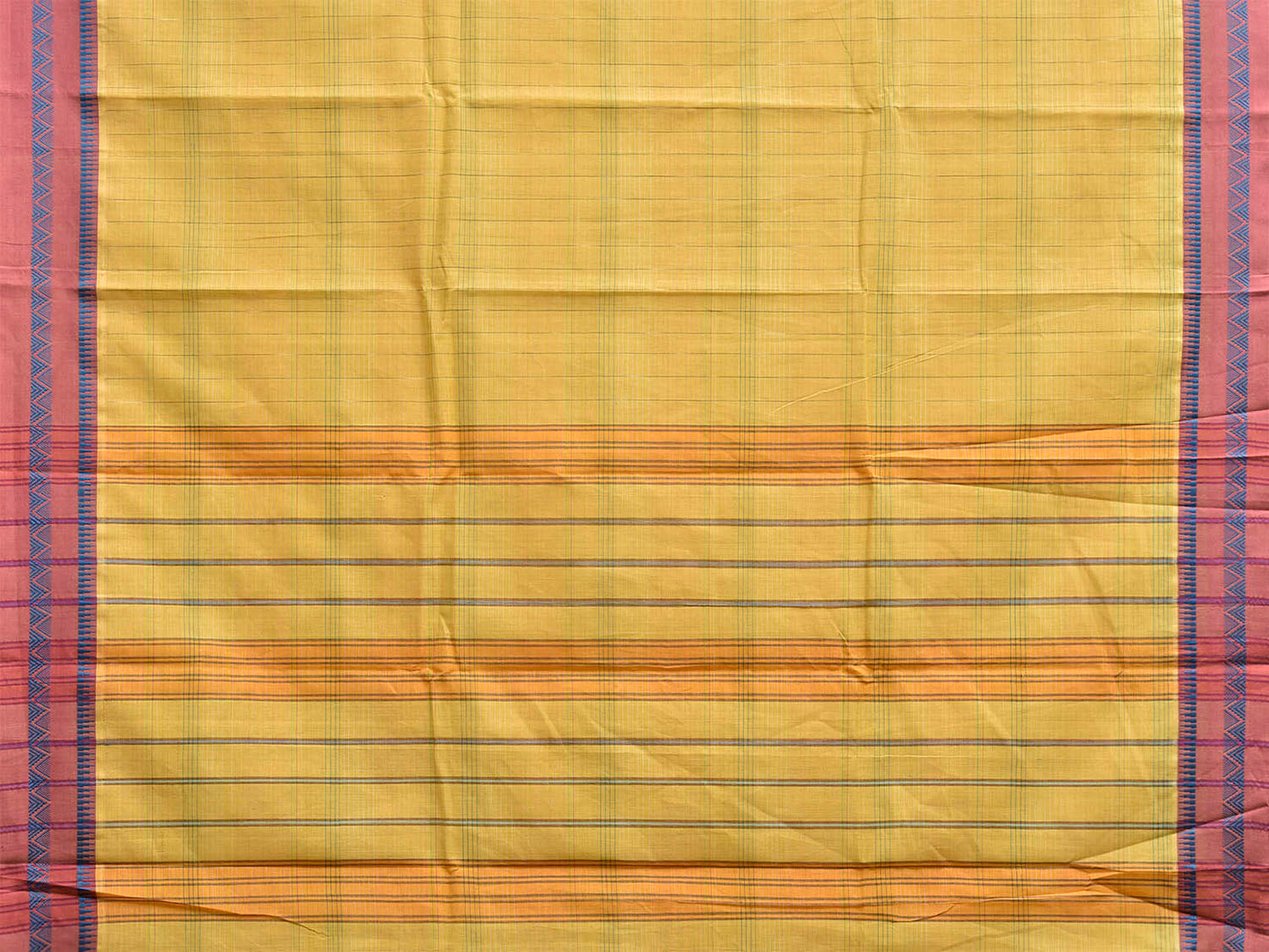 Yellow Narayanpet Cotton Handloom Saree with Strips Design No Blouse np1282