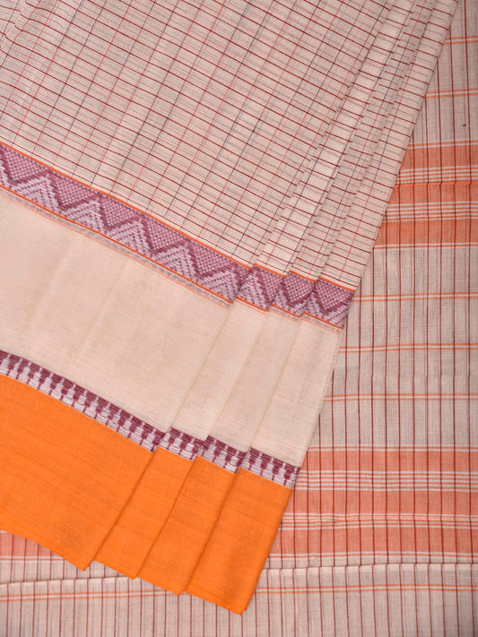 White and Yellow Narayanpet Cotton Handloom Saree with Strips and Big Border Design No Blouse np1283