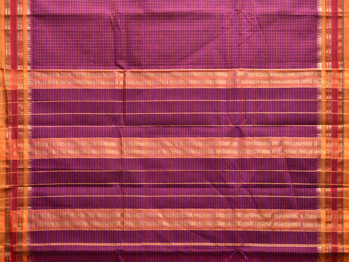 Purple and Yellow Narayanpet Cotton Handloom Saree with Checks Design No Blouse np1284