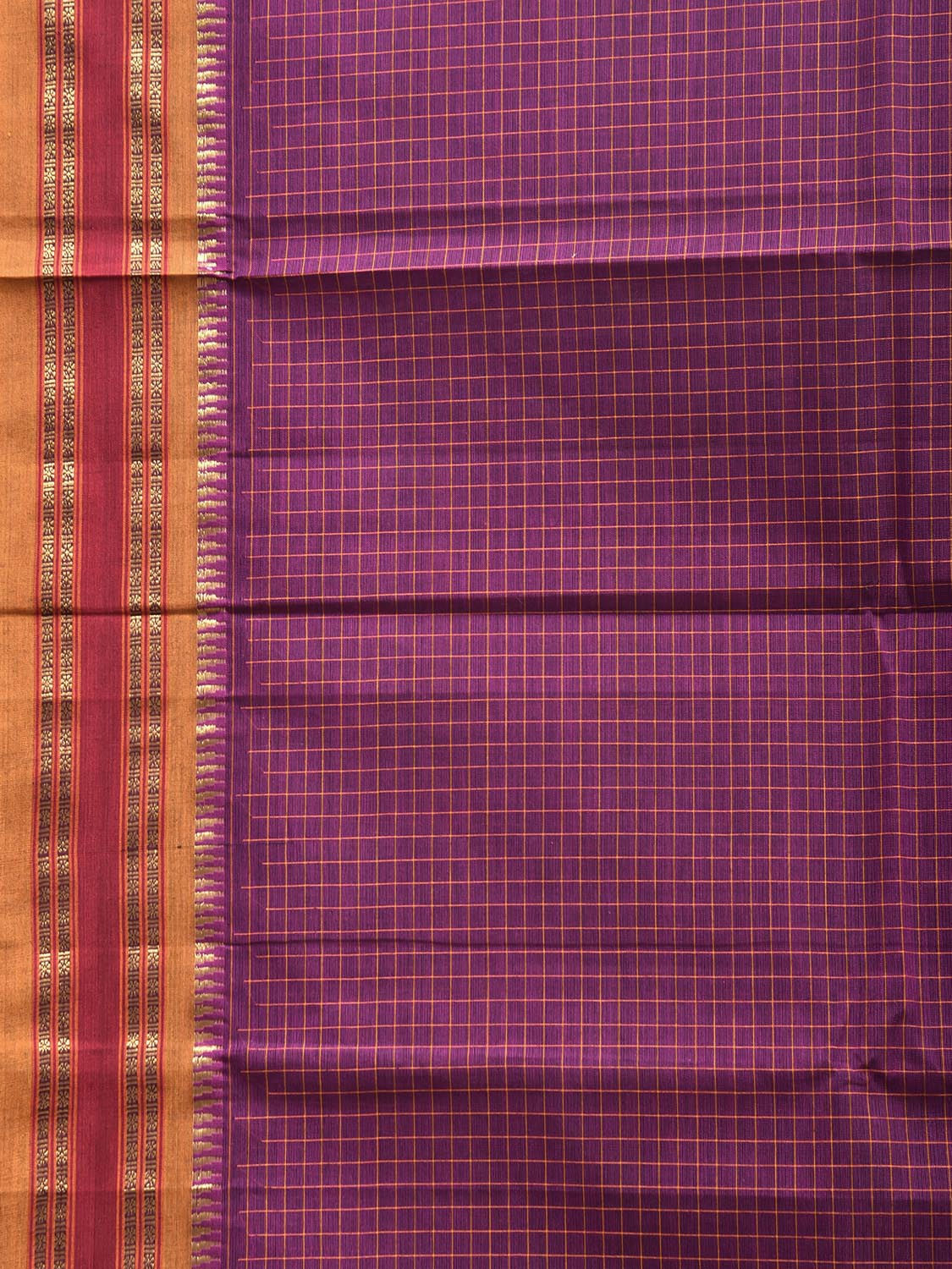 Purple and Yellow Narayanpet Cotton Handloom Saree with Checks Design No Blouse np1284