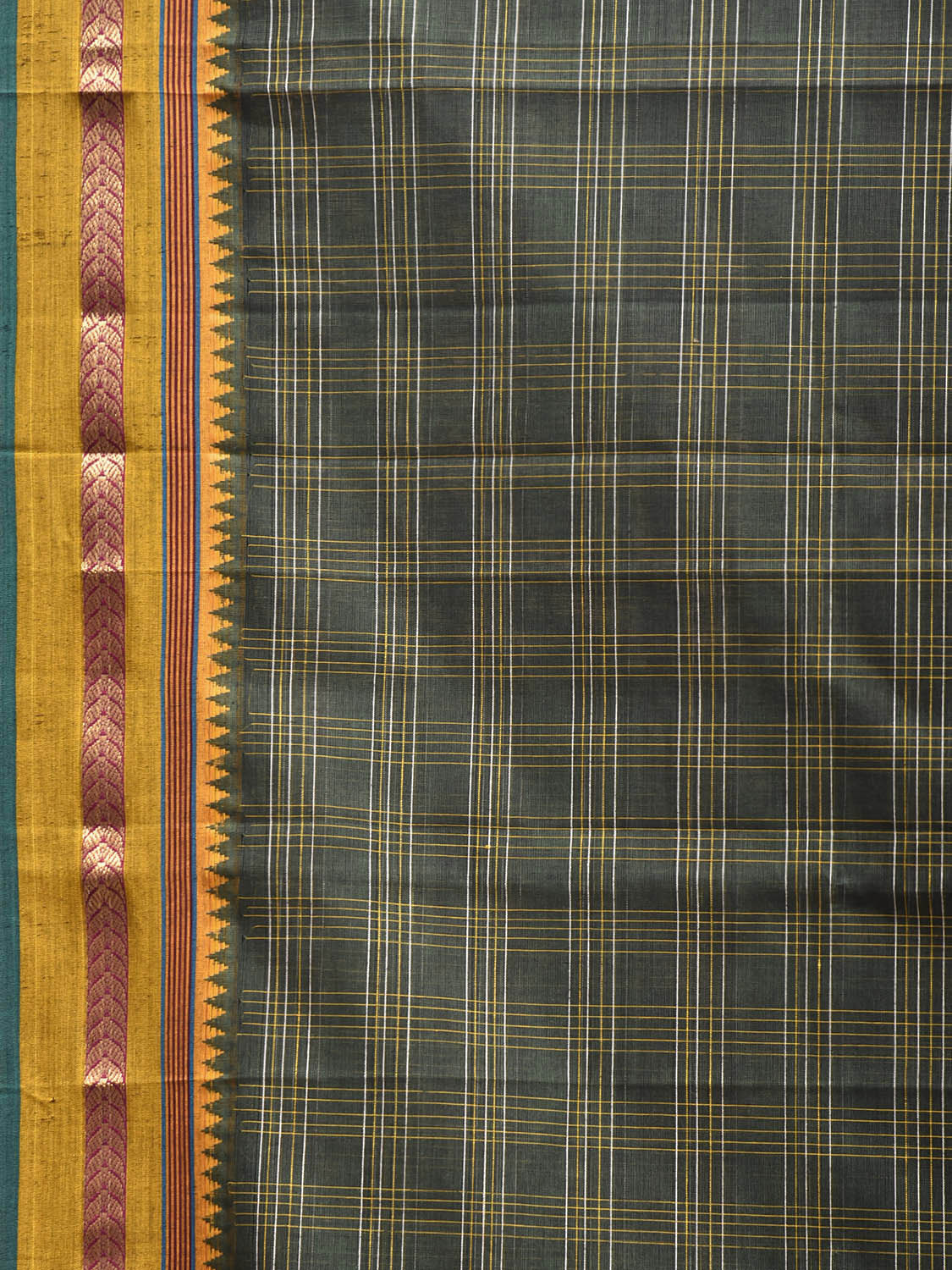 Green and Yellow Narayanpet Cotton Handloom Saree with Big Checks Design No Blouse np1286