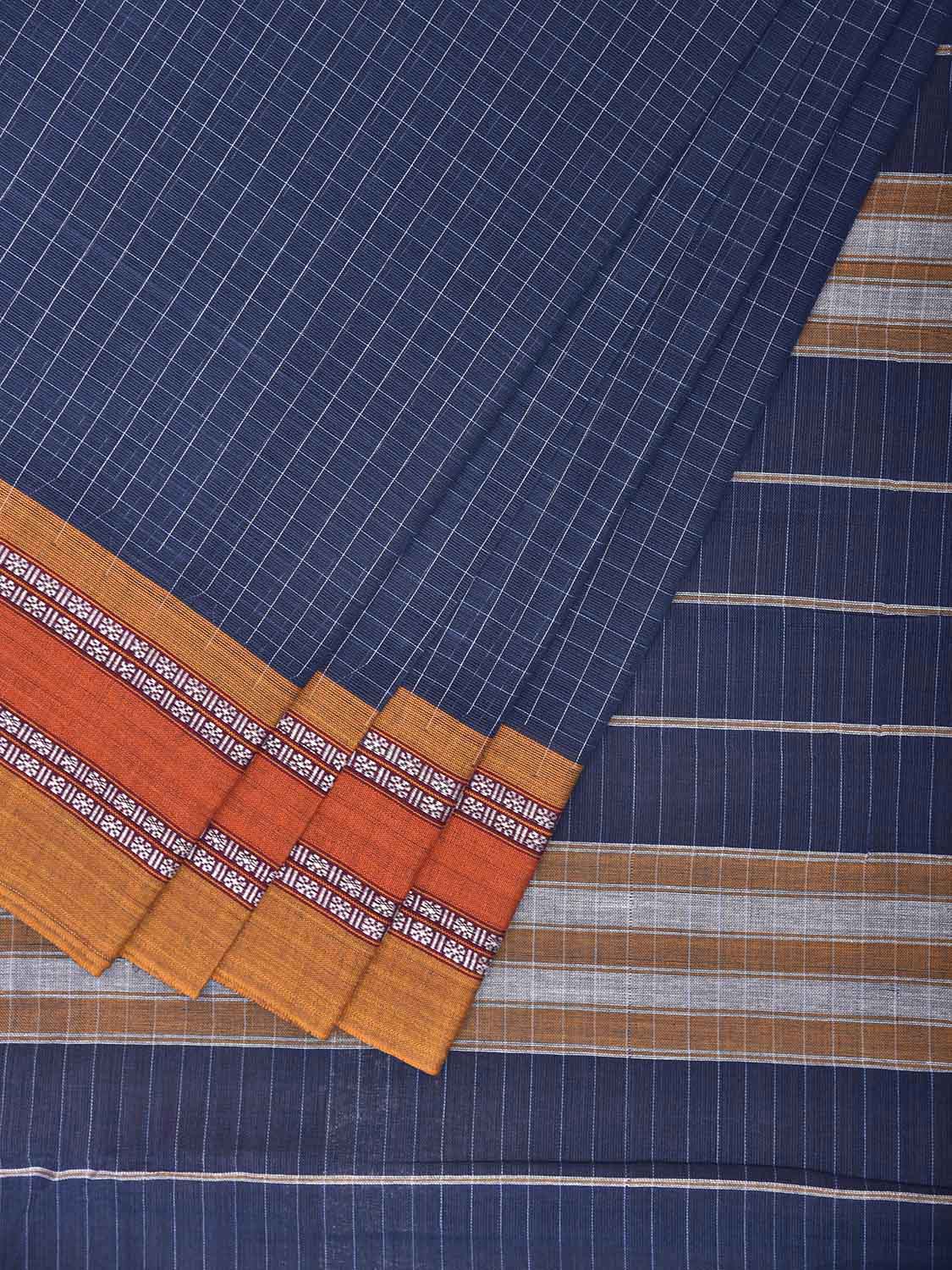 Blue and Yellow Narayanpet Cotton Handloom Saree with Checks Design No Blouse np1289