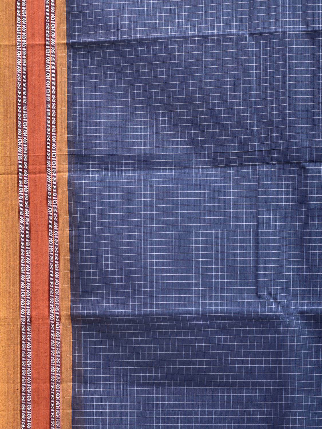 Blue and Yellow Narayanpet Cotton Handloom Saree with Checks Design No Blouse np1289