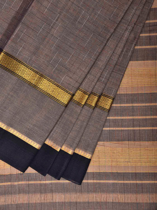 Grey and Black Narayanpet Cotton Handloom Saree with Big Border Design No Blouse np1290