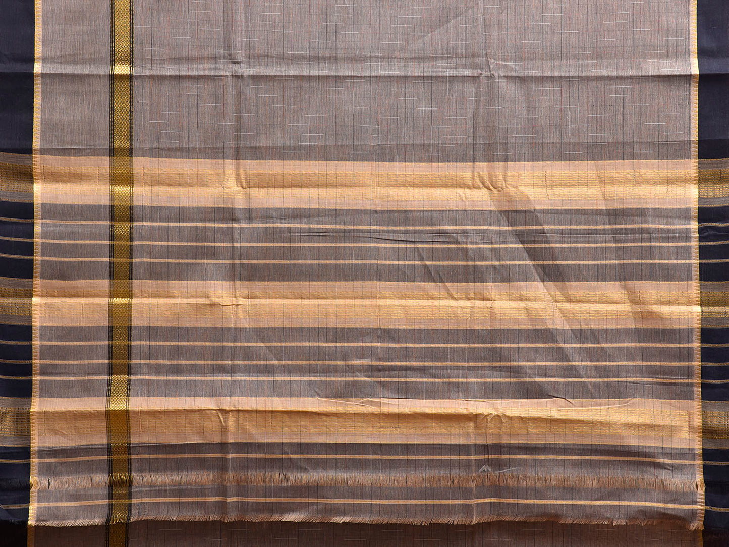 Grey and Black Narayanpet Cotton Handloom Saree with Big Border Design No Blouse np1290