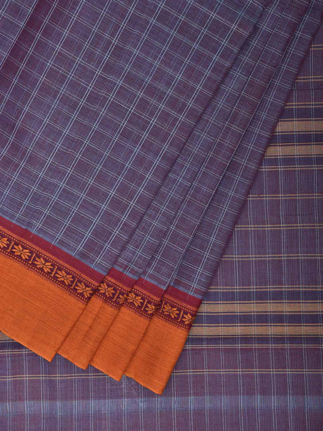 Light Purple and Yellow Narayanpet Cotton Handloom Saree with Big Checks Design No Blouse np1293