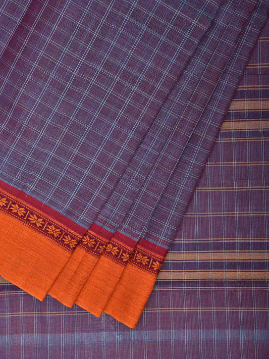 Light Purple and Yellow Narayanpet Cotton Handloom Saree with Big Checks Design No Blouse np1293