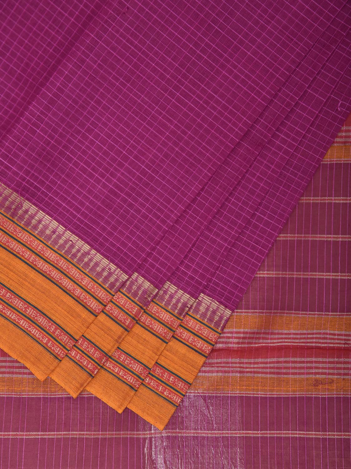 Pink and Yellow Narayanpet Cotton Handloom Saree with Checks Design No Blouse np1294