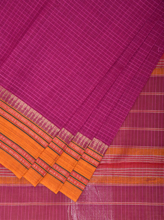 Pink and Yellow Narayanpet Cotton Handloom Saree with Checks Design No Blouse np1294