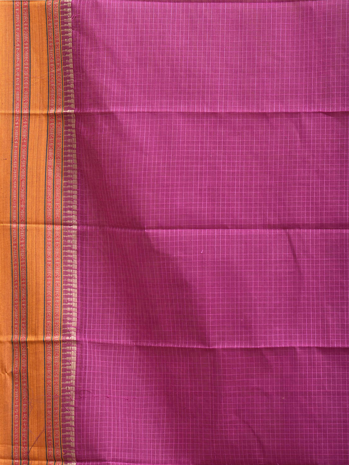 Pink and Yellow Narayanpet Cotton Handloom Saree with Checks Design No Blouse np1294