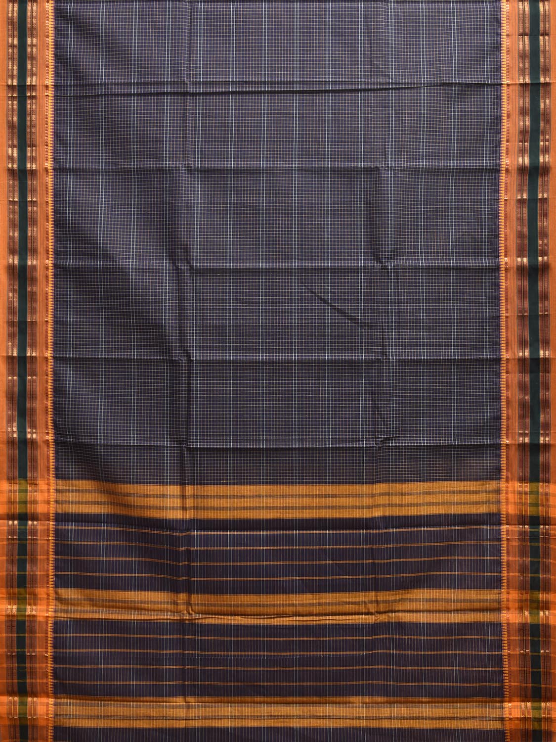 Navy and Yellow Narayanpet Cotton Handloom Saree with Checks Design No Blouse np1295