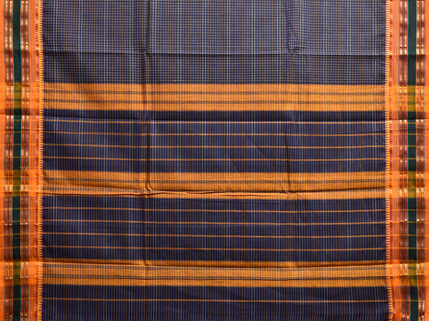 Navy and Yellow Narayanpet Cotton Handloom Saree with Checks Design No Blouse np1295