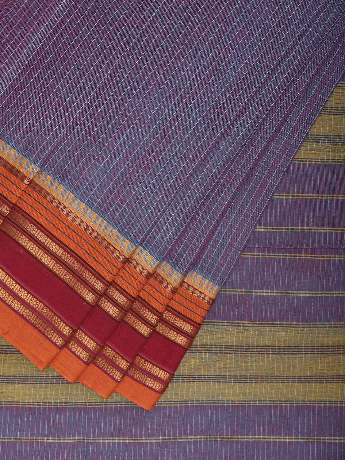 Light Purple and Yellow Narayanpet Cotton Handloom Saree with Checks Design No Blouse np1296