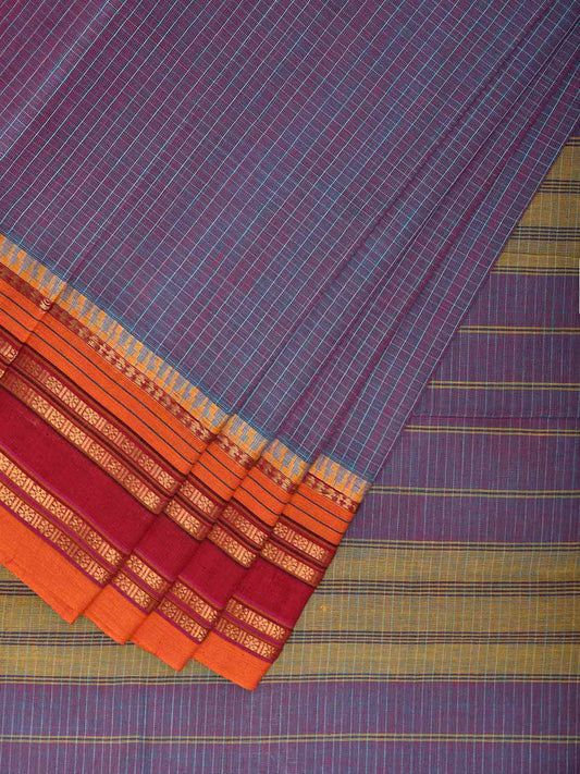 Light Purple and Yellow Narayanpet Cotton Handloom Saree with Checks Design No Blouse np1296