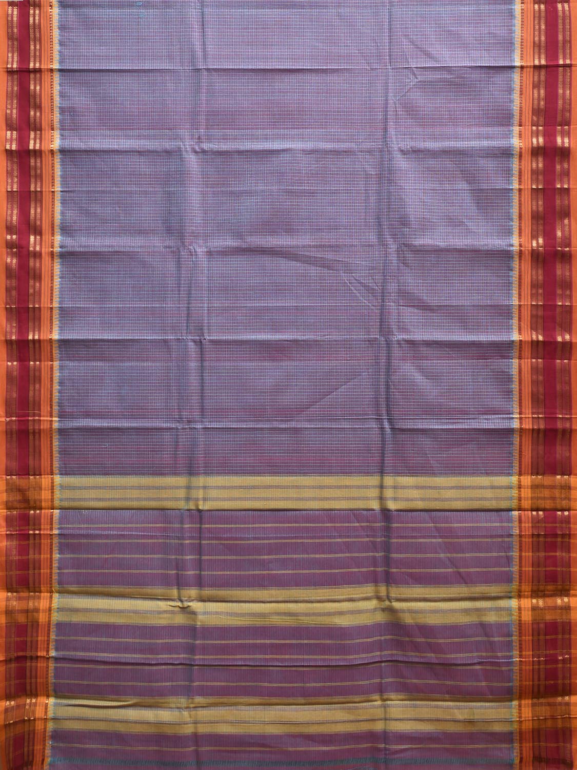 Light Purple and Yellow Narayanpet Cotton Handloom Saree with Checks Design No Blouse np1296