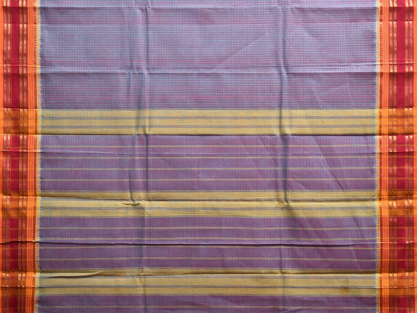 Light Purple and Yellow Narayanpet Cotton Handloom Saree with Checks Design No Blouse np1296