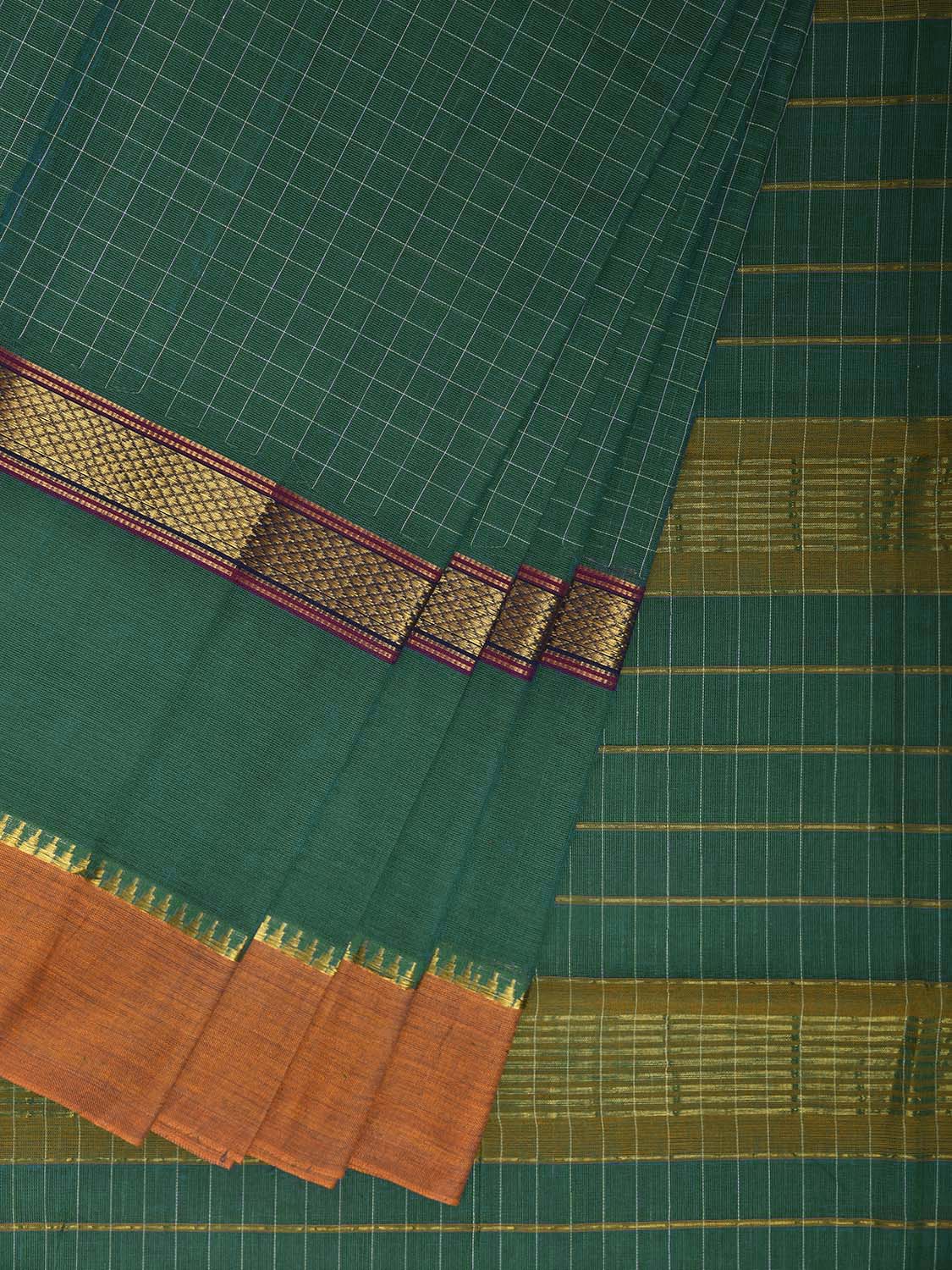 Green Narayanpet Cotton Handloom Saree with Checks and Big Border Design No Blouse np1297