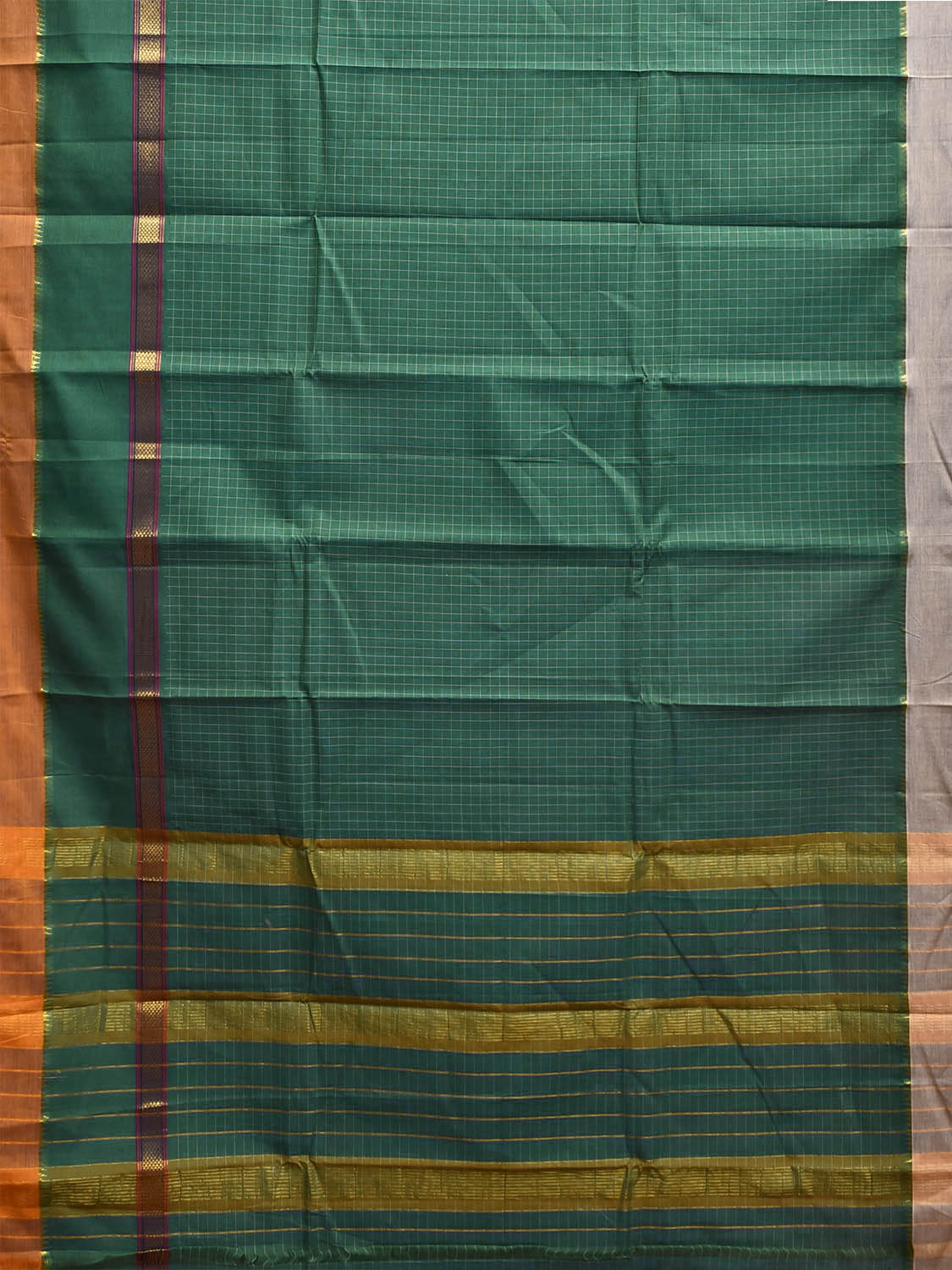 Green Narayanpet Cotton Handloom Saree with Checks and Big Border Design No Blouse np1297