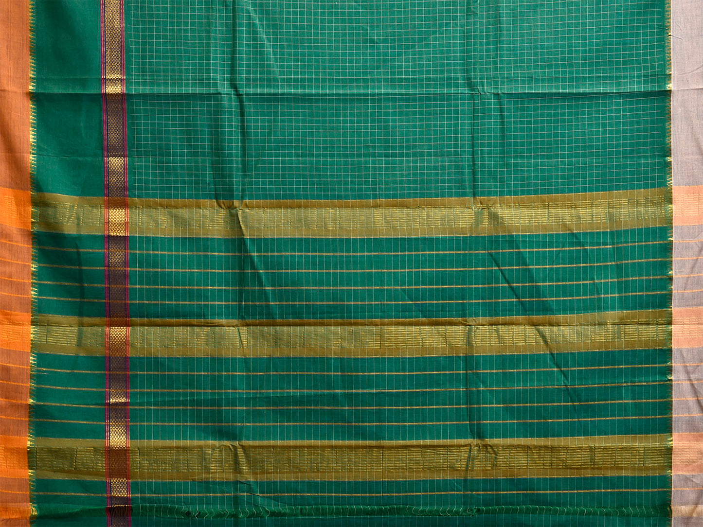 Green Narayanpet Cotton Handloom Saree with Checks and Big Border Design No Blouse np1297