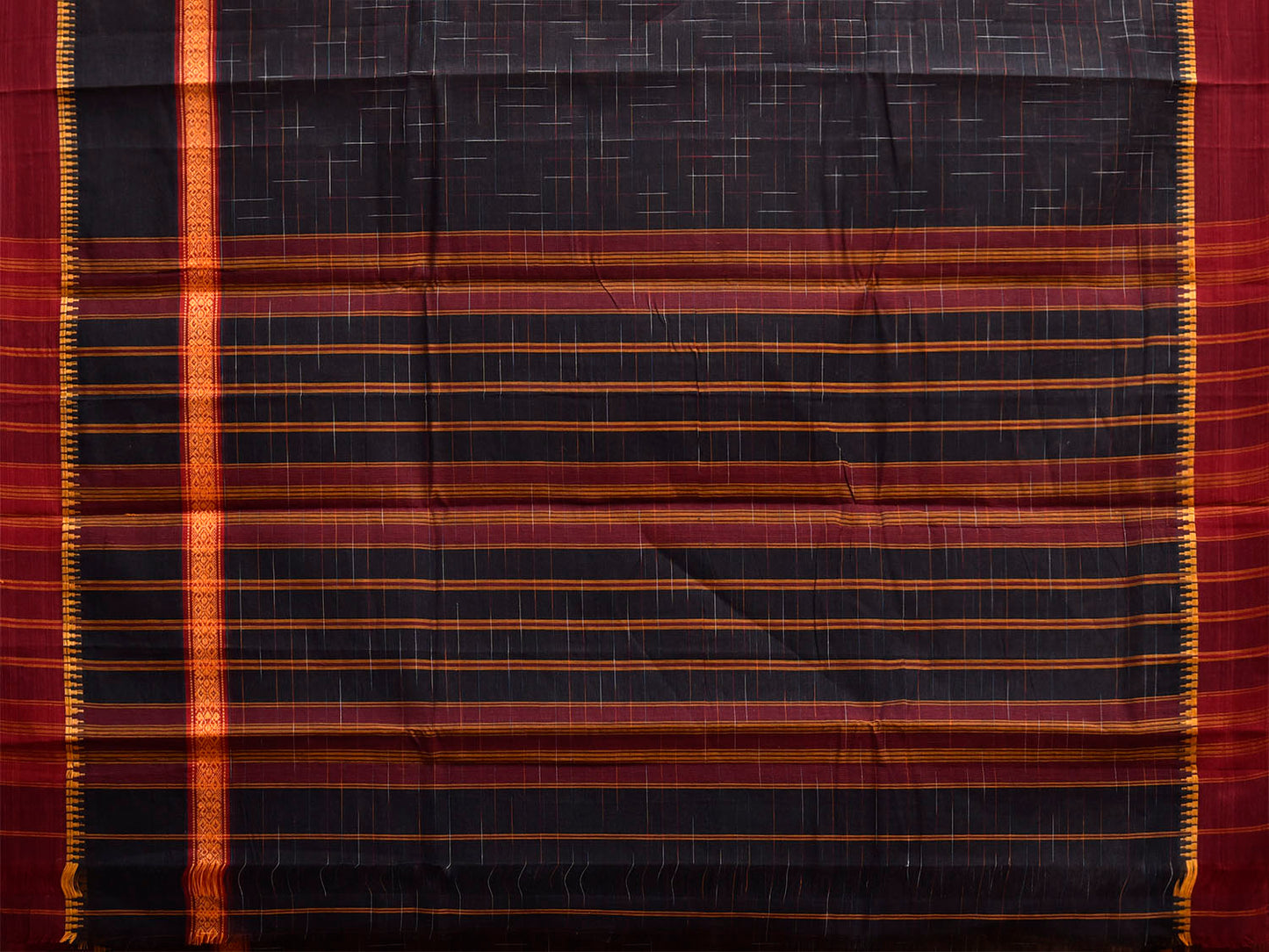 Black and Red Narayanpet Cotton Handloom Saree with Checks and Big Border Design No Blouse np1298
