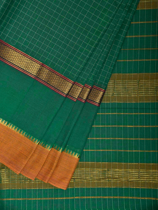 Green Narayanpet Cotton Handloom Saree with Checks and Big Border Design No Blouse np1299