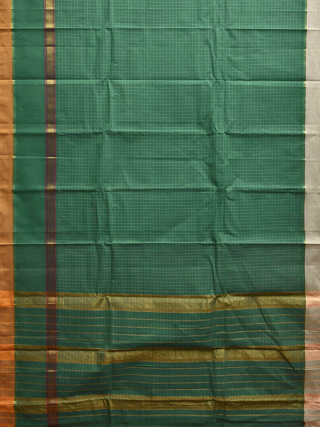 Green Narayanpet Cotton Handloom Saree with Checks and Big Border Design No Blouse np1299