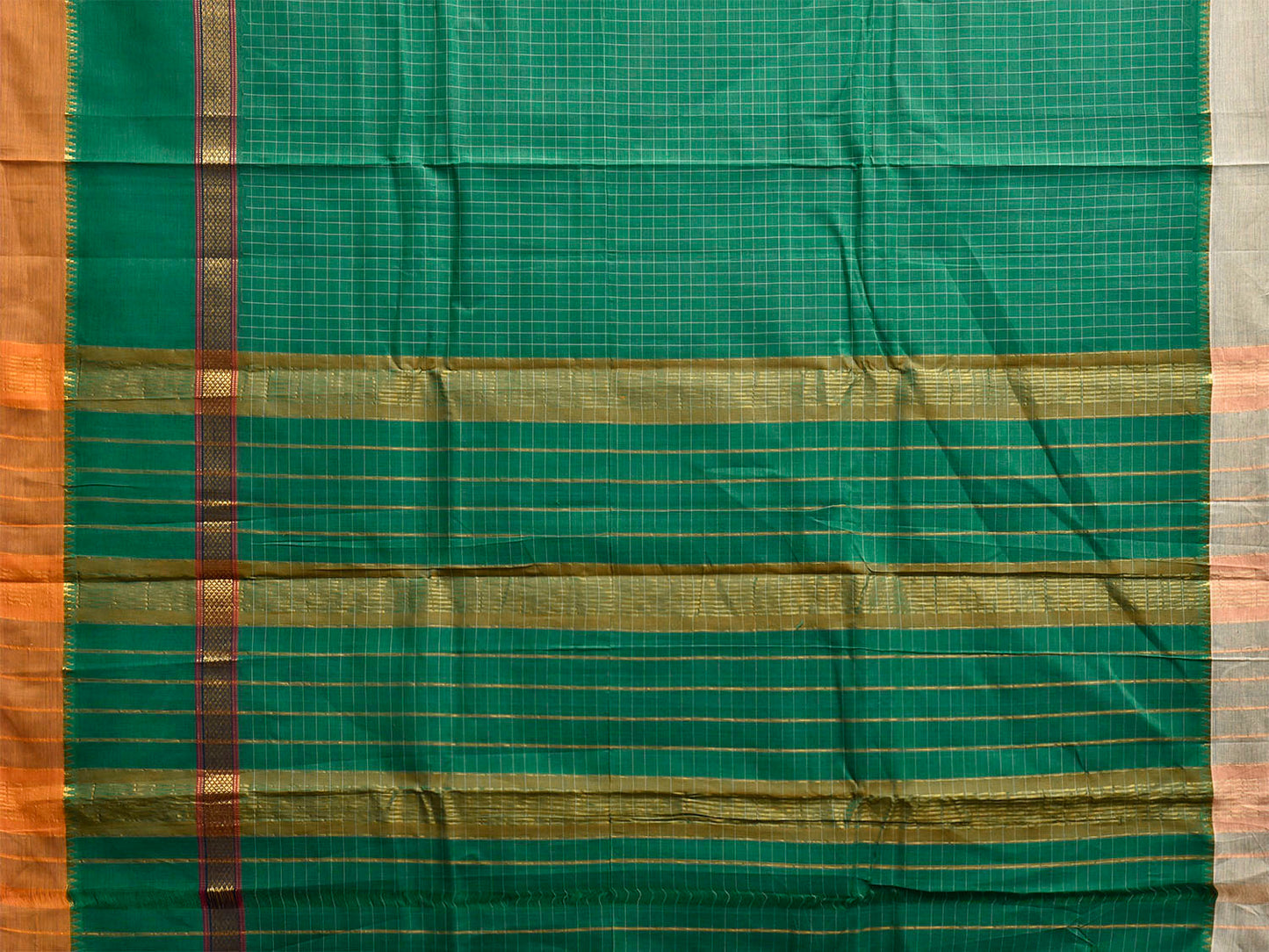 Green Narayanpet Cotton Handloom Saree with Checks and Big Border Design No Blouse np1299