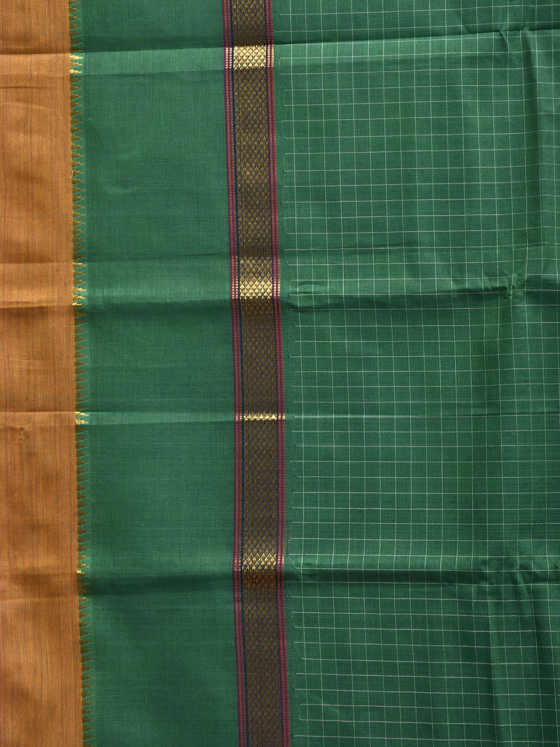 Green Narayanpet Cotton Handloom Saree with Checks and Big Border Design No Blouse np1299